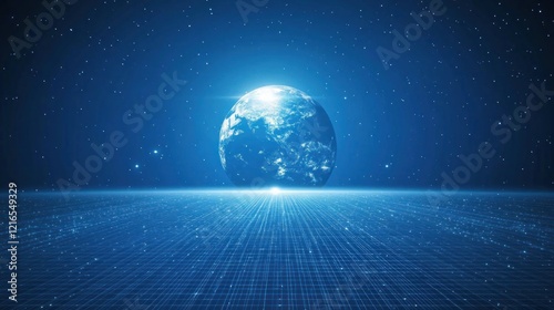 Glowing Earth, digital horizon, space background; global network concept