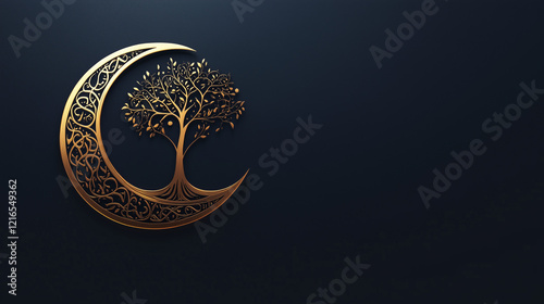 background for Ramadan with a moon and a tree