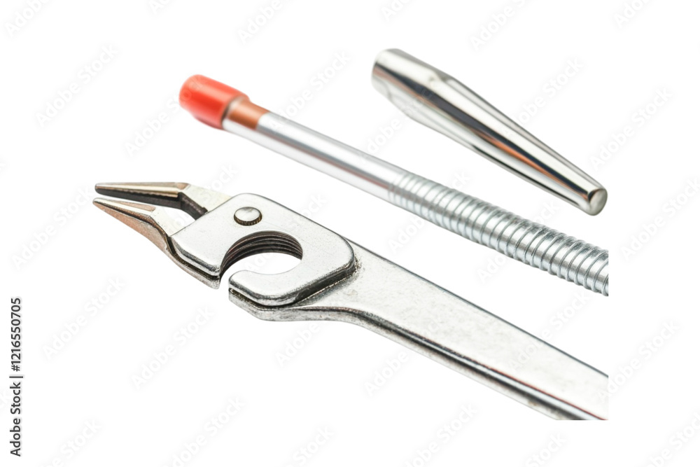 Metal tools and components close-up view, Metal tools and components close-up view,