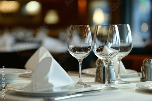 Wallpaper Mural Elegant restaurant table setting, wine glasses, blurred background Torontodigital.ca