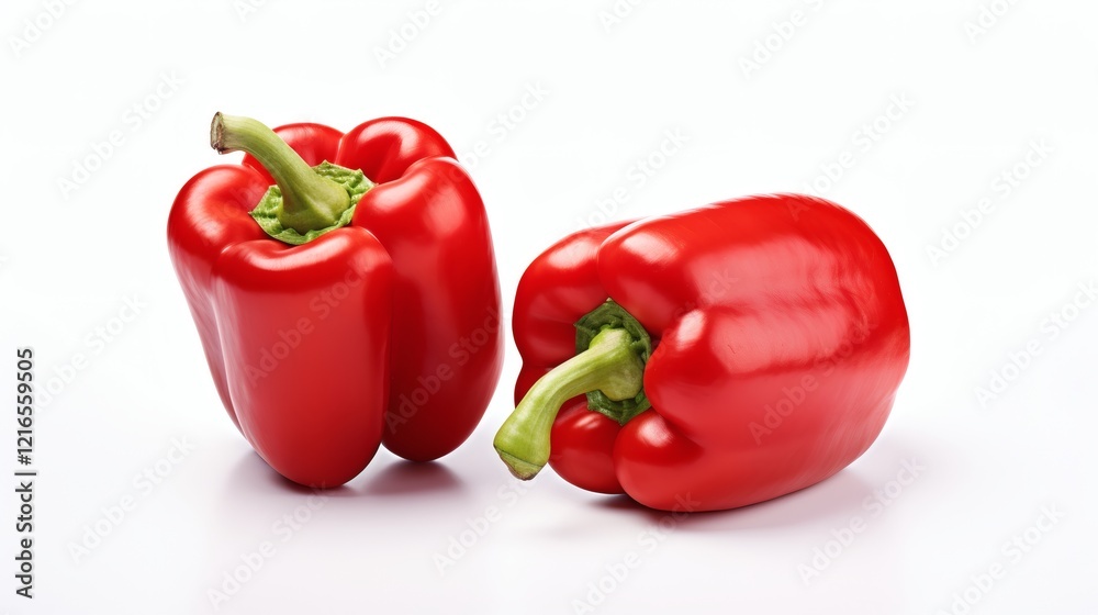 Fresh red bell peppers stacked for display in a bright kitchen setting Fresh red bell peppers stacked for display in a bright kitchen setting