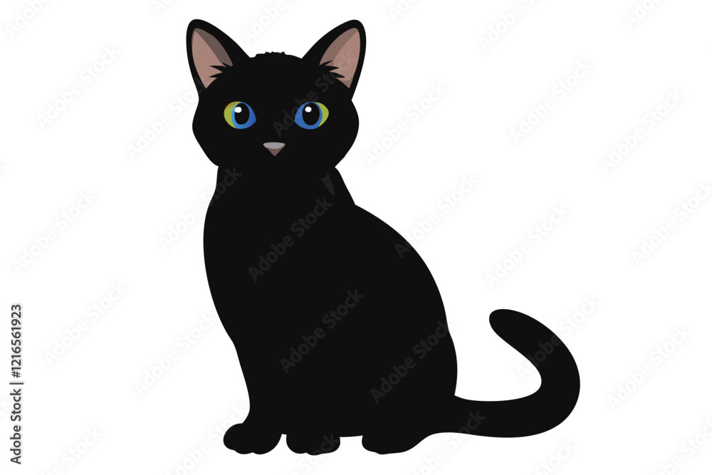 Black Young black realistic domestic cat sitting on white background vector illustration Black Young black realistic domestic cat sitting on white background vector illustration