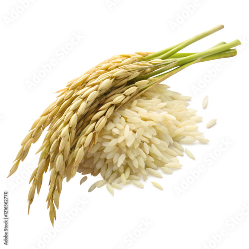 Ear of rice and rice isolated on transparent background