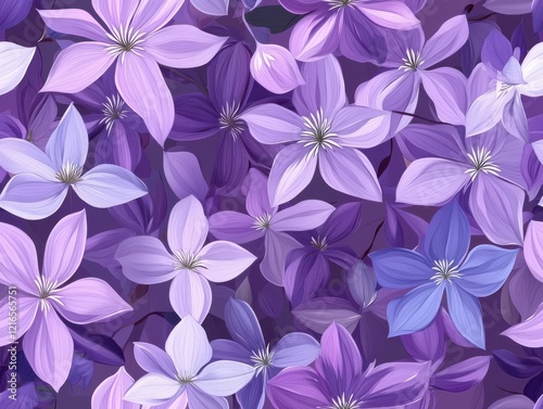 Wallpaper Mural A Seamless Pattern of Clematis Flowers in Shades of Purple and Lavender Torontodigital.ca