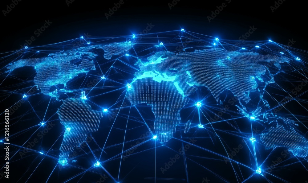 Futuristic concept of digital connectivity with glowing lights and network patterns, representing advanced technology and innovation in business outreach Futuristic concept of digital connectivity with glowing lights and network patterns, representing advanced technology and innovation in business outreach