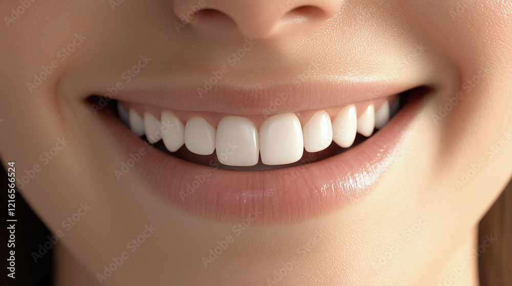 Obraz premium A beautiful smiling girl showcasing perfect white teeth, radiating confidence and happiness. Ideal for dental, beauty, or lifestyle concepts in creative designs.