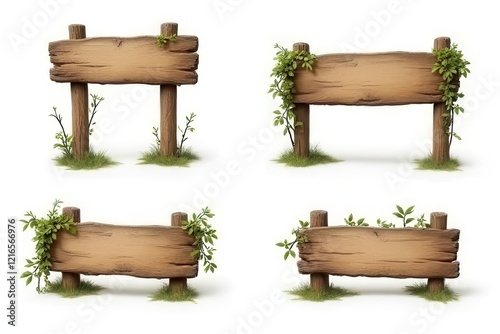 Weathered Wooden Signs with Moss and Vines