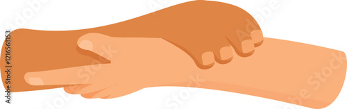 Two hands of different colors are holding each other, symbolizing racial equality, friendship, and mutual support