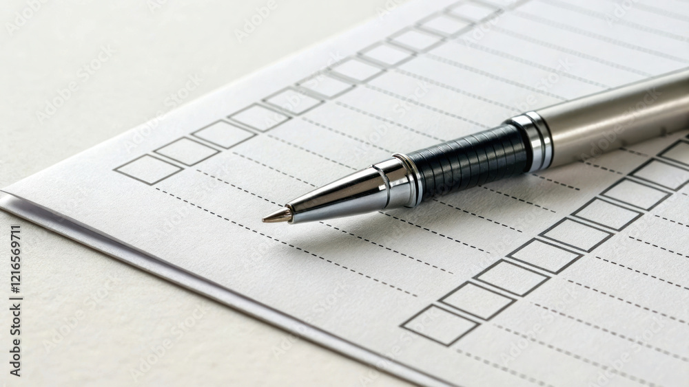 detailed shot of checklist paper with pen, ready for notes detailed shot of checklist paper with pen, ready for notes