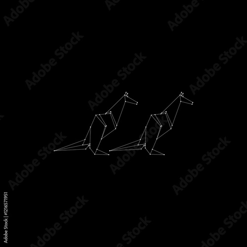 Pair Kangaroo Polygonal Lines, can use for Logo, Pictogram, Animal Figure, Website, Apps, or Graphic Design Element. Vector Illustration