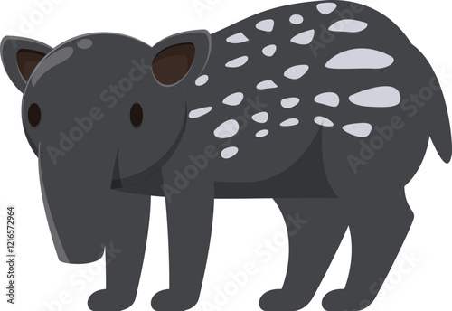 Cartoon illustration of a brazilian tapir standing and looking forward, a friendly representation of south american wildlife