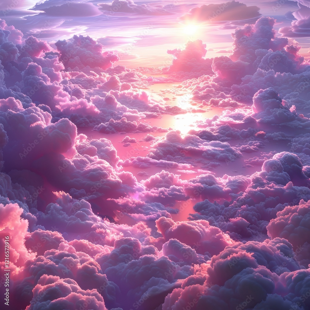 Fototapeta premium Beautiful Pink and Magenta 3D Clouds on the Floor for Creative Projects