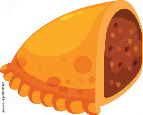 Half of a freshly baked empanada reveals its savory filling, showcasing the delicious combination of flaky crust and flavorful ingredients