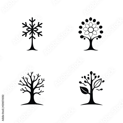 Unique tree logo set on white background