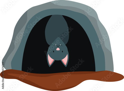 Cartoon bat sleeping upside down inside its cave, perfect illustration for halloween projects