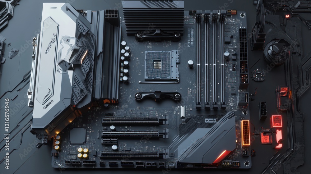 High-End Motherboard: A Close-Up View of Advanced PC Components High-End Motherboard: A Close-Up View of Advanced PC Components