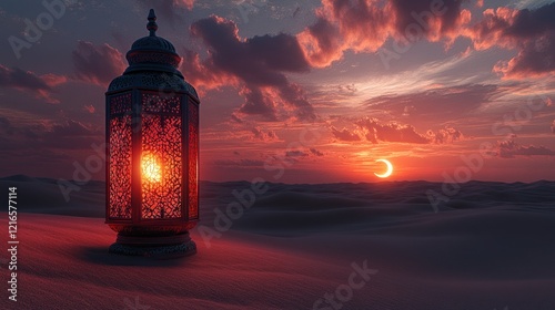 Fototapeta Naklejka Na Ścianę i Meble -  Desert lantern sunset Ramadan celebration