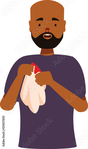 Young man holding tissue to bleeding nose, suffering from epistaxis