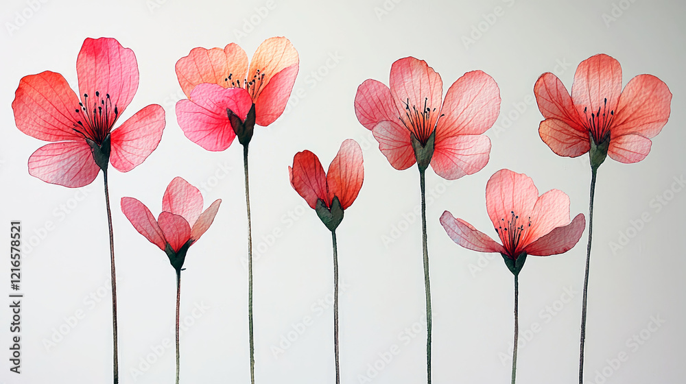 Obraz premium Watercolor Pink Flowers: Elegant Botanical Painting, Delicate Petals, Soft Hues, Serene Nature Art