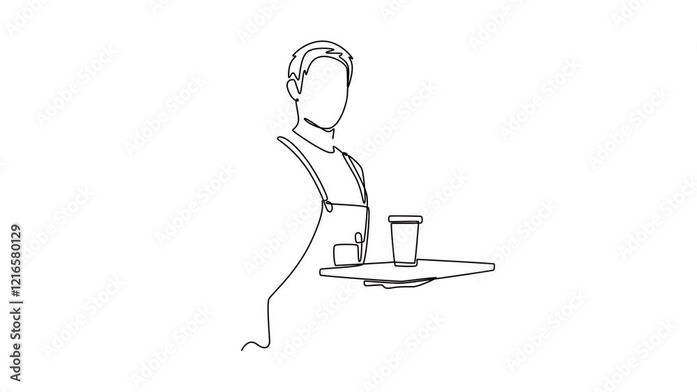 Barista making coffee Concept. Single line draw design. Full length animation illustration. High quality 4k footage. Barista making coffee Concept. Single line draw design. Full length animation illustration. High quality 4k footage.