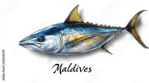 Illustration of a tuna fish with vibrant colors on a white background. photo