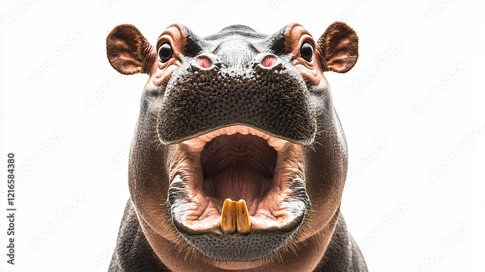 Naklejka premium hippopotamus. surprised on isolated white background, real image. close up