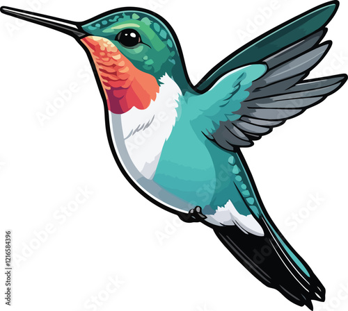 Artistic depiction of a hummingbird perched on a flower branch, created in vivid watercolors.
