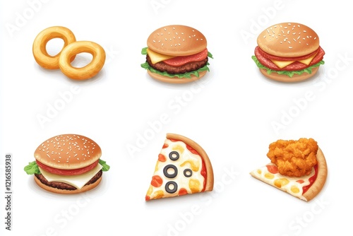 Fast food menu icons, website design, white background photo