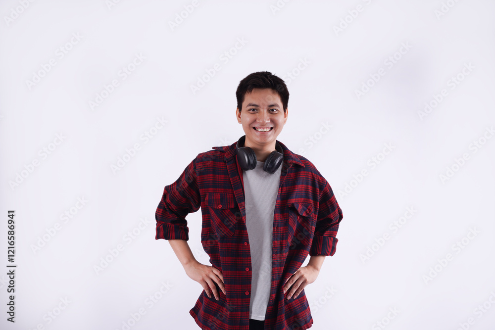 Obraz premium Portrait of young man Asian is posing on white background