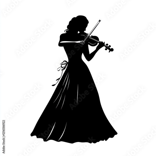 Elegant violinist silhouette, musical performance, white background, event design.