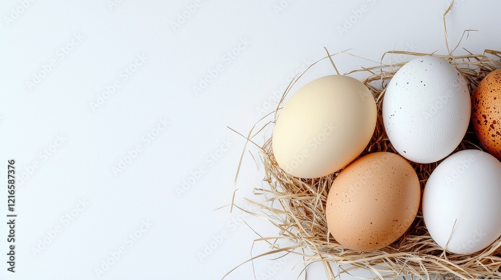 Minimalistic Easter Scene with Eggs in a Natural Nest Minimalistic Easter Scene with Eggs in a Natural Nest
