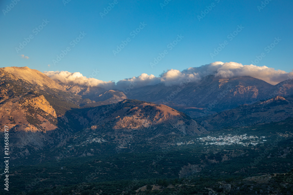 Fototapeta premium Panoramic view of beautiful mountains and seaside countryside of Crete, Greece