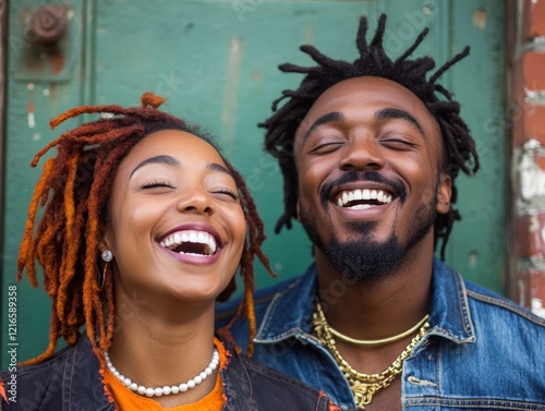 young couple laughing together outdoors
