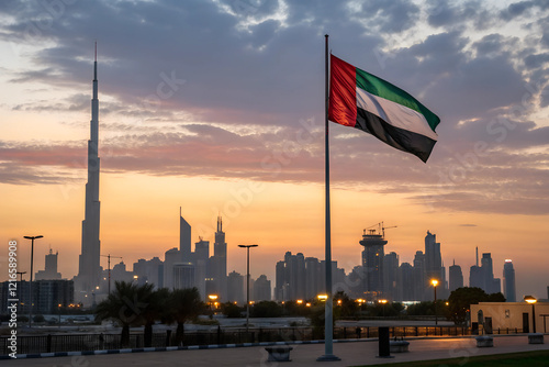 UAE flag and sunset