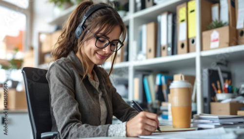 Focused Young Businesswoman Working in Modern Office