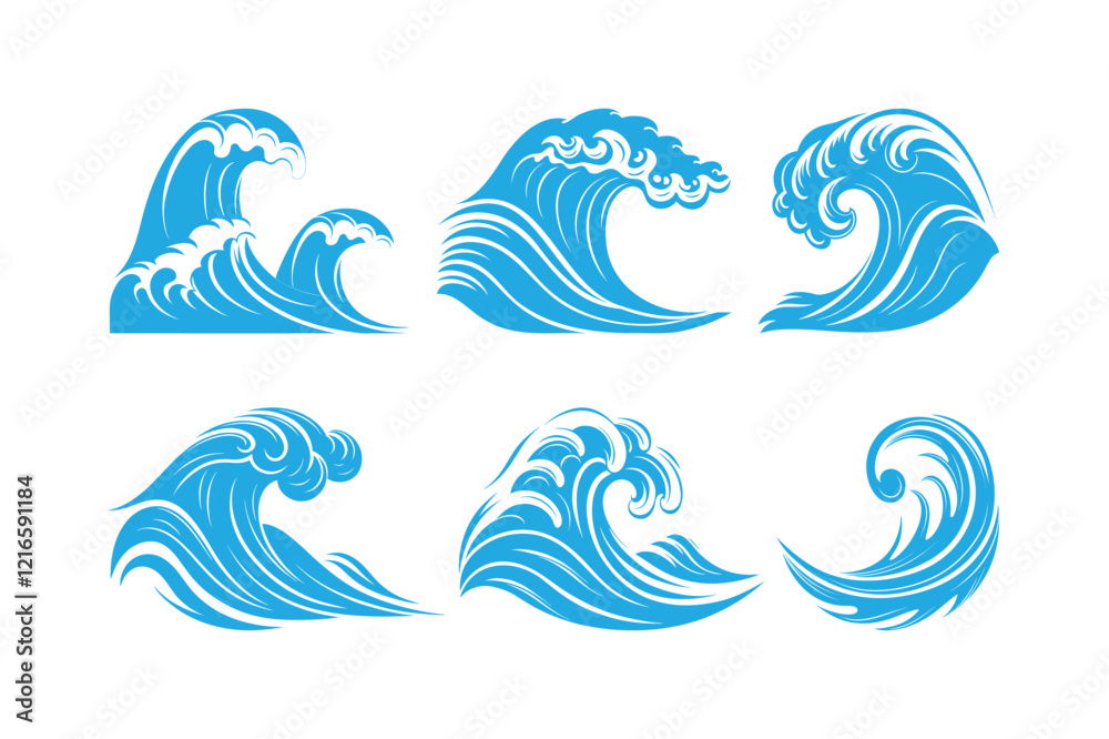 Water waves vector icon, Ocean sea waves Silhouette set Wave beach vector symbol Water waves vector icon, Ocean sea waves Silhouette set Wave beach vector symbol