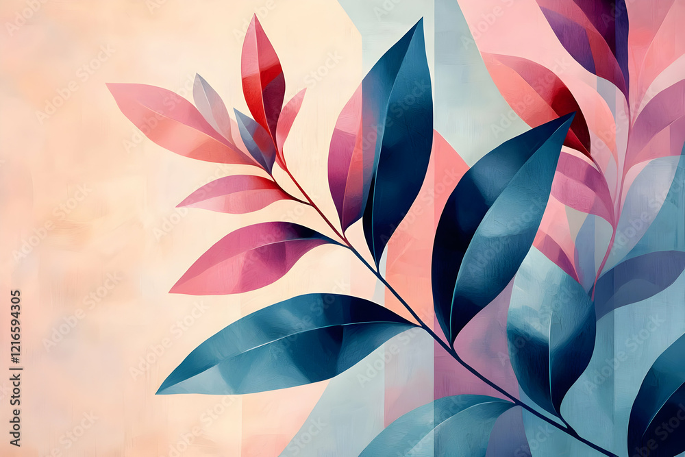 Abstract Teal & Pink Leaves: Botanical Art Abstract Teal & Pink Leaves: Botanical Art