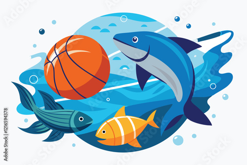 Splash and Score Hoop Fish Basketball Underwater C.eps