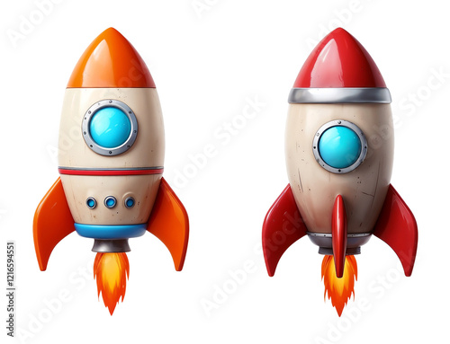 Two Cartoonish Rockets Igniting Against A Transparent White Background