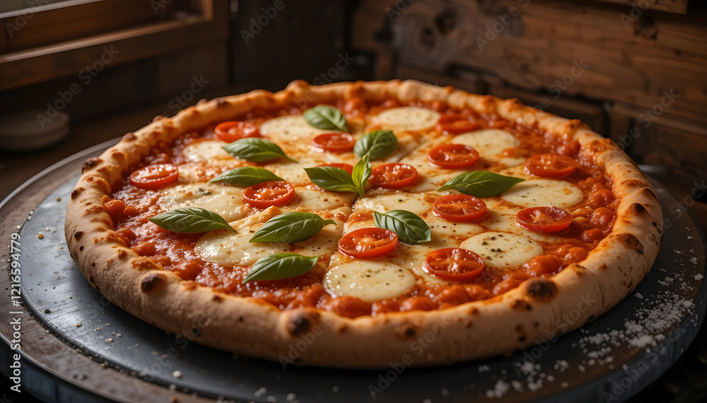 real Neapolitan Italian pizza called margherita pizza just out of the oven.