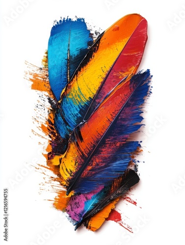 Vibrant Colorful Feathers Overpainted with Splashes of Warm Hues photo