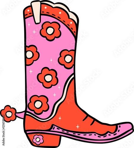 Disco Cowboy Valentine Floral boot doodle