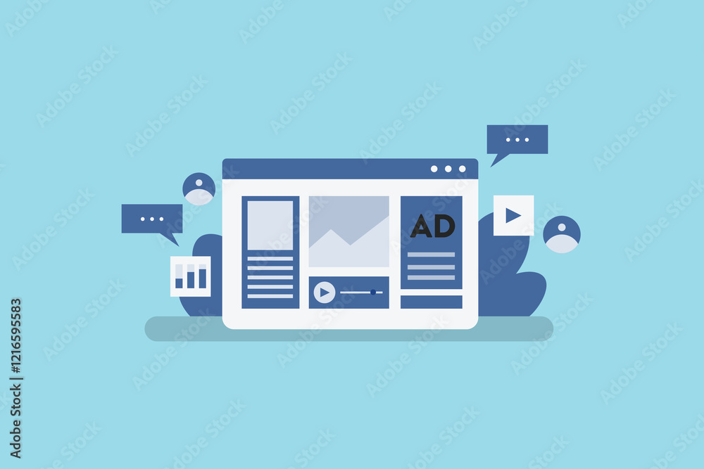 Website Marketing Strategy, Website ad campaign, Analysis of website traffic data, Vector illustration concept. Website Marketing Strategy, Website ad campaign, Analysis of website traffic data, Vector illustration concept.