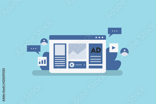 Website Marketing Strategy, Website ad campaign, Analysis of website traffic data, Vector illustration concept.