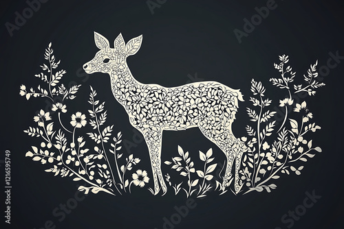 Wallpaper Mural Floral deer silhouette on dark background Elegant nature artwork. Torontodigital.ca