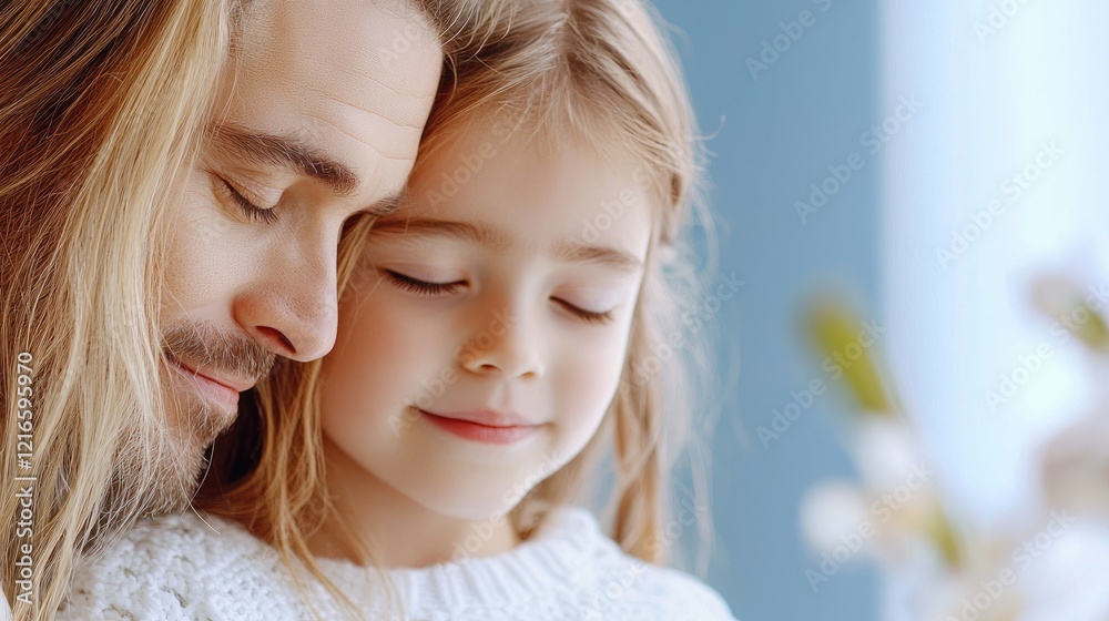 Father and daughter sharing a tender moment in spring. Father and daughter sharing a tender moment in spring.