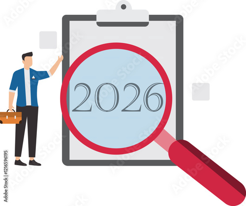 Business opportunity in 2025, new year business strategy, new plan in 2025, businessman who uses a magnifying glass to find a strategy in 2025