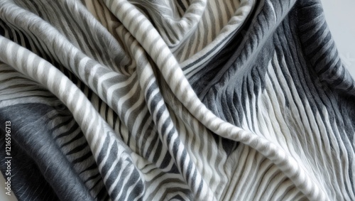 Wallpaper Mural A soft, textured fabric featuring elegant stripes in shades of gray and white, draped gracefully. Torontodigital.ca