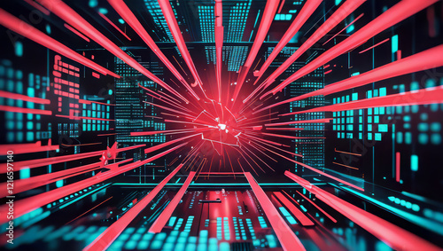 Futuristic Cyber Network With Digital Laser Beams and Data Elements