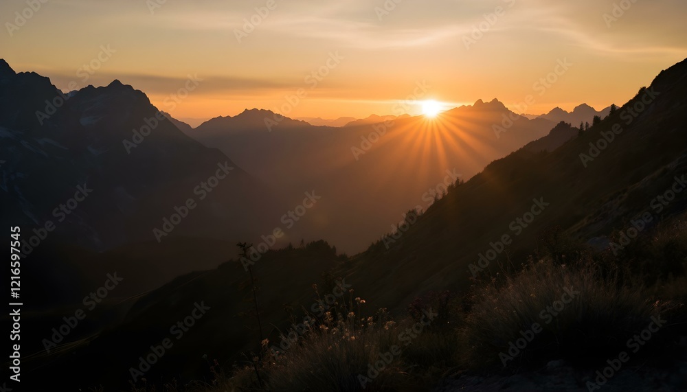 Obraz premium Mountain landscape at sunset